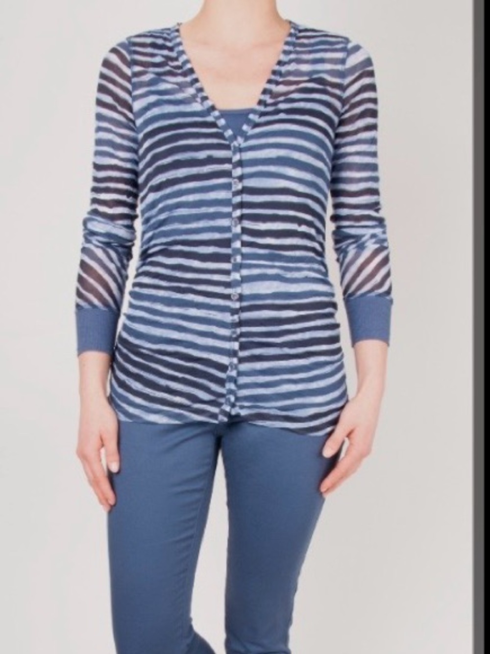 SANDWICH Chrinkle Textured Cardigan Size M | Blue stripe